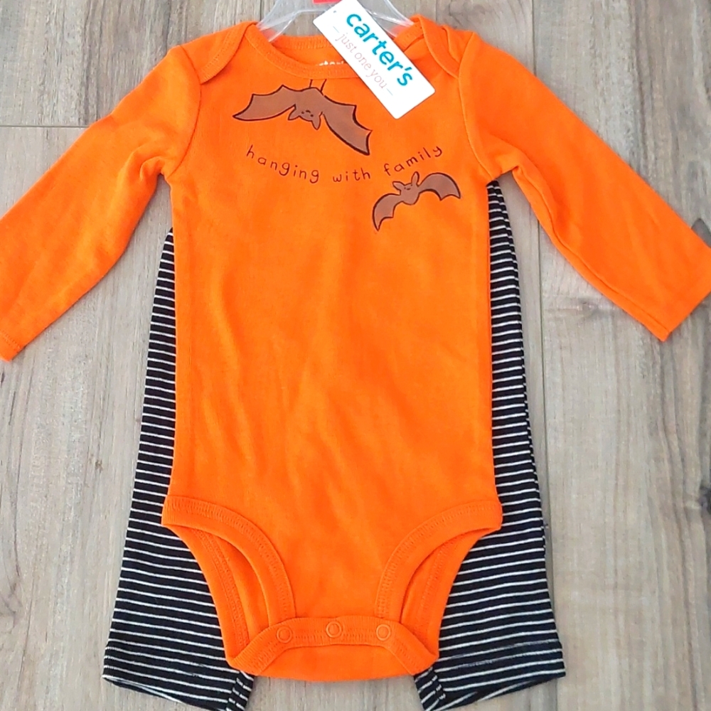 Carter's 2 Piece set Orange Onesie striped bottoms